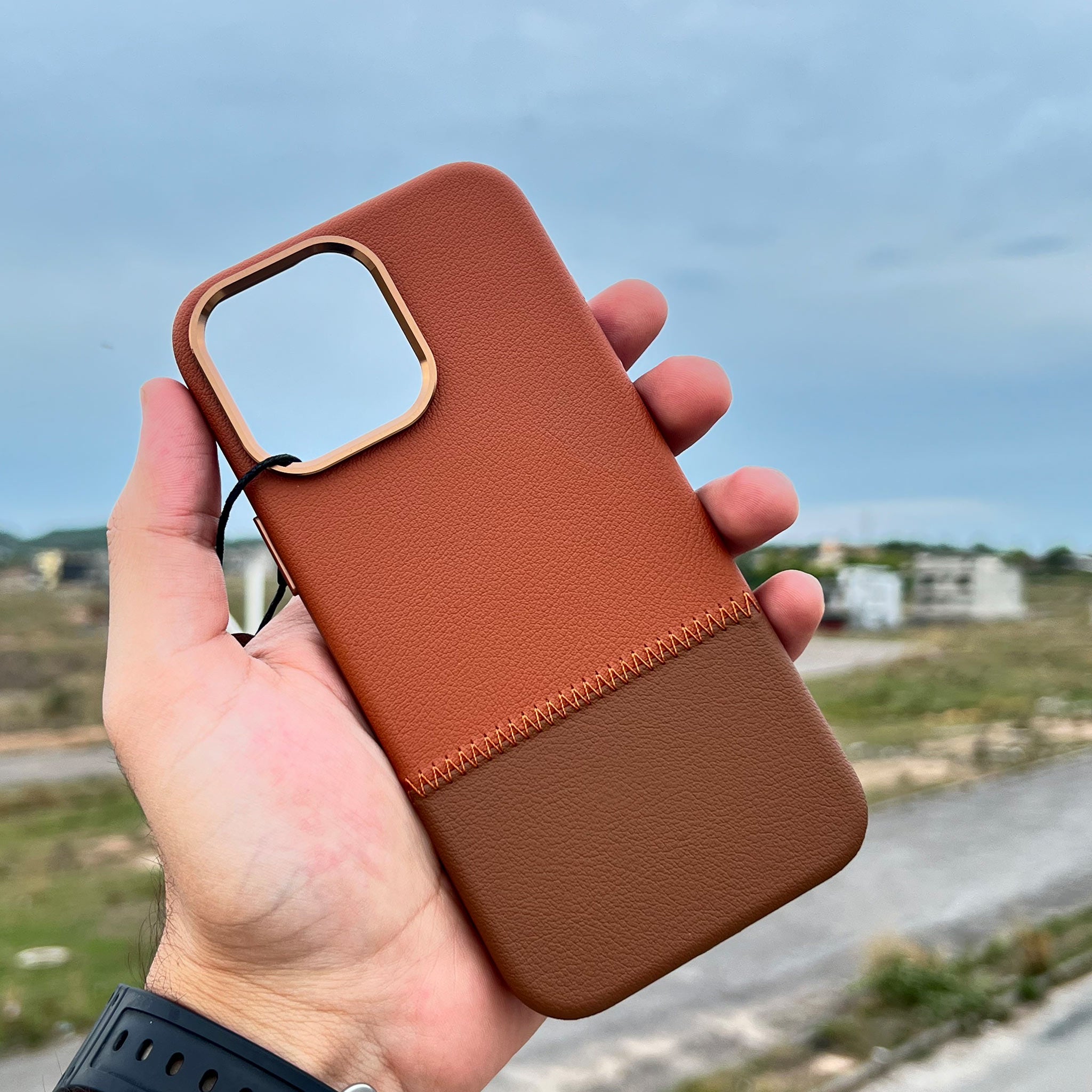 Bi-Color Patchwork Leather Case