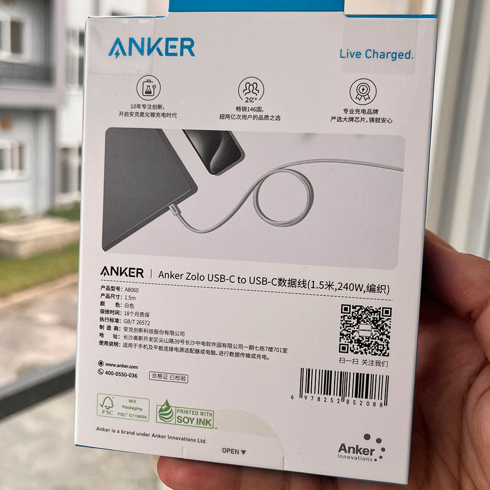 Anker Zolo 240W USB-C to USB-C cable 1.5m – product image