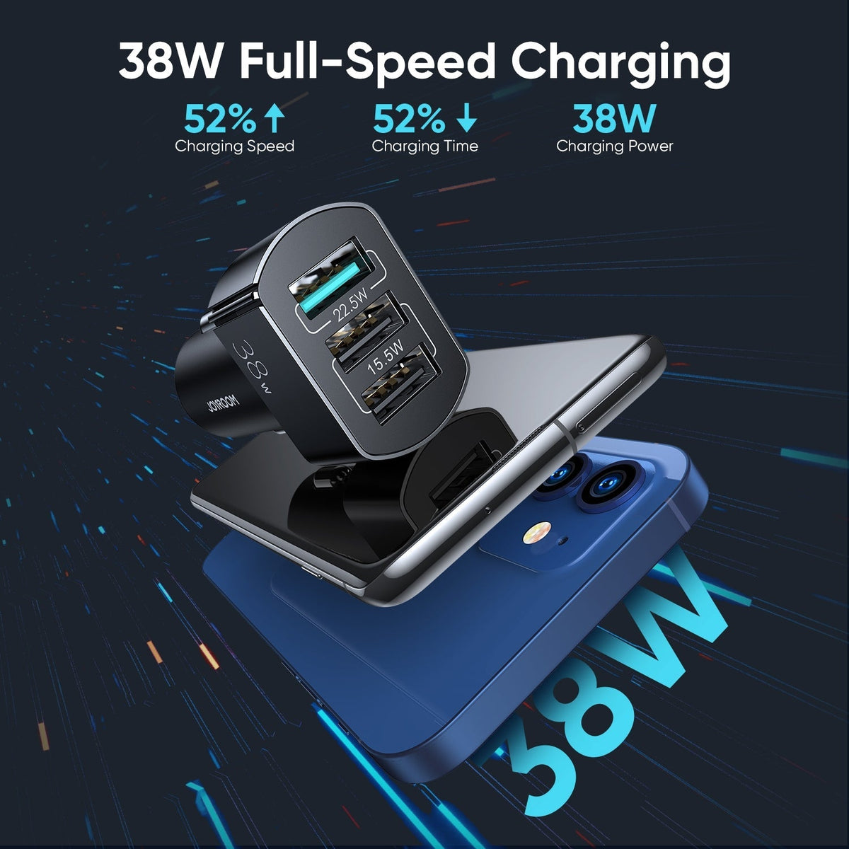Joyroom C-A19 38W 3-port fast car charger – product image