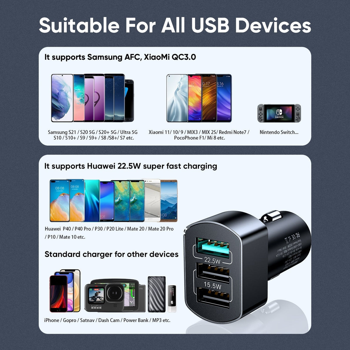 Joyroom C-A19 38W 3-port fast car charger – product image