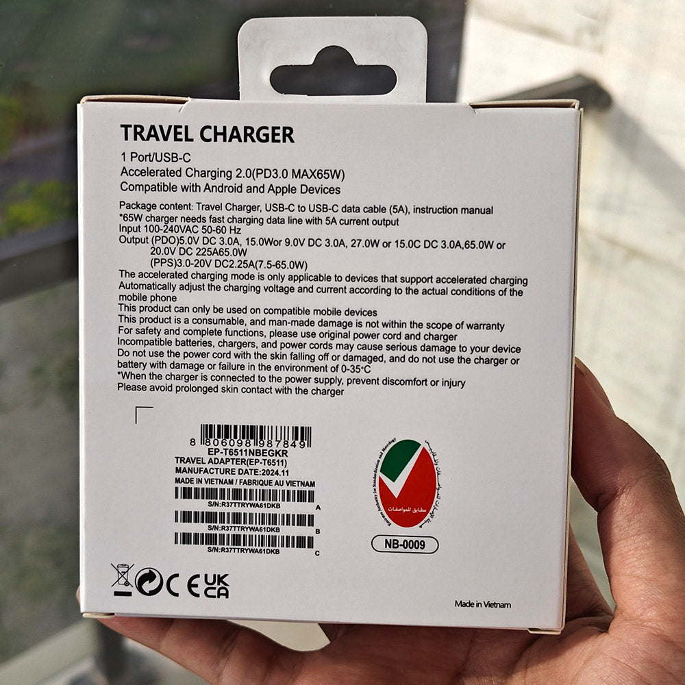 Samsung EP-T6511 65W PD power adapter trio with USB-C cable – product image